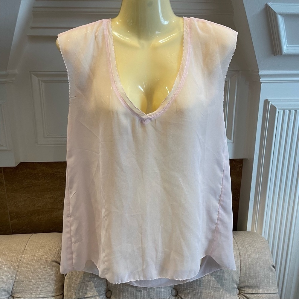 BB: Aerie Top Women’s XS Sheer oversized Babydoll V neck shirt Blouse Power Pink